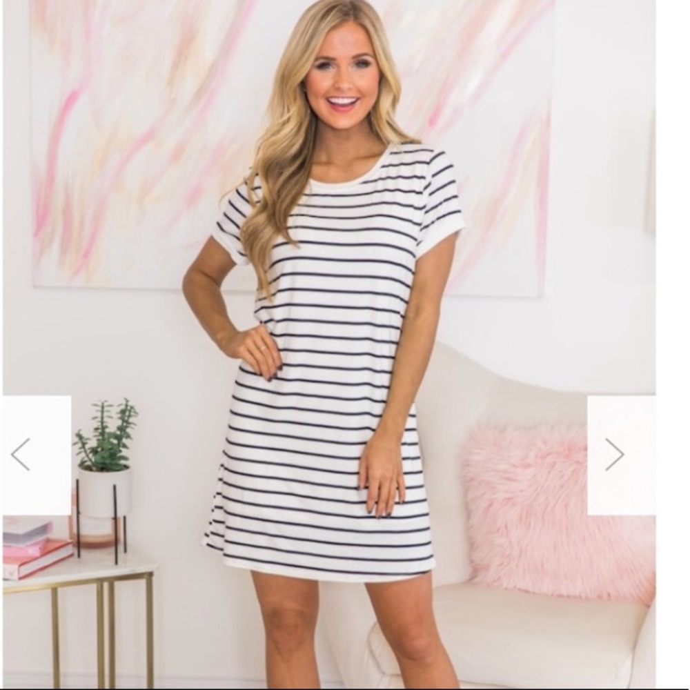 Pink Lily black & white striped dress